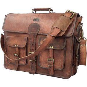 18 Inch Vintage Handmade Leather Bag for Laptop Briefcase Distressed Bag-Brown